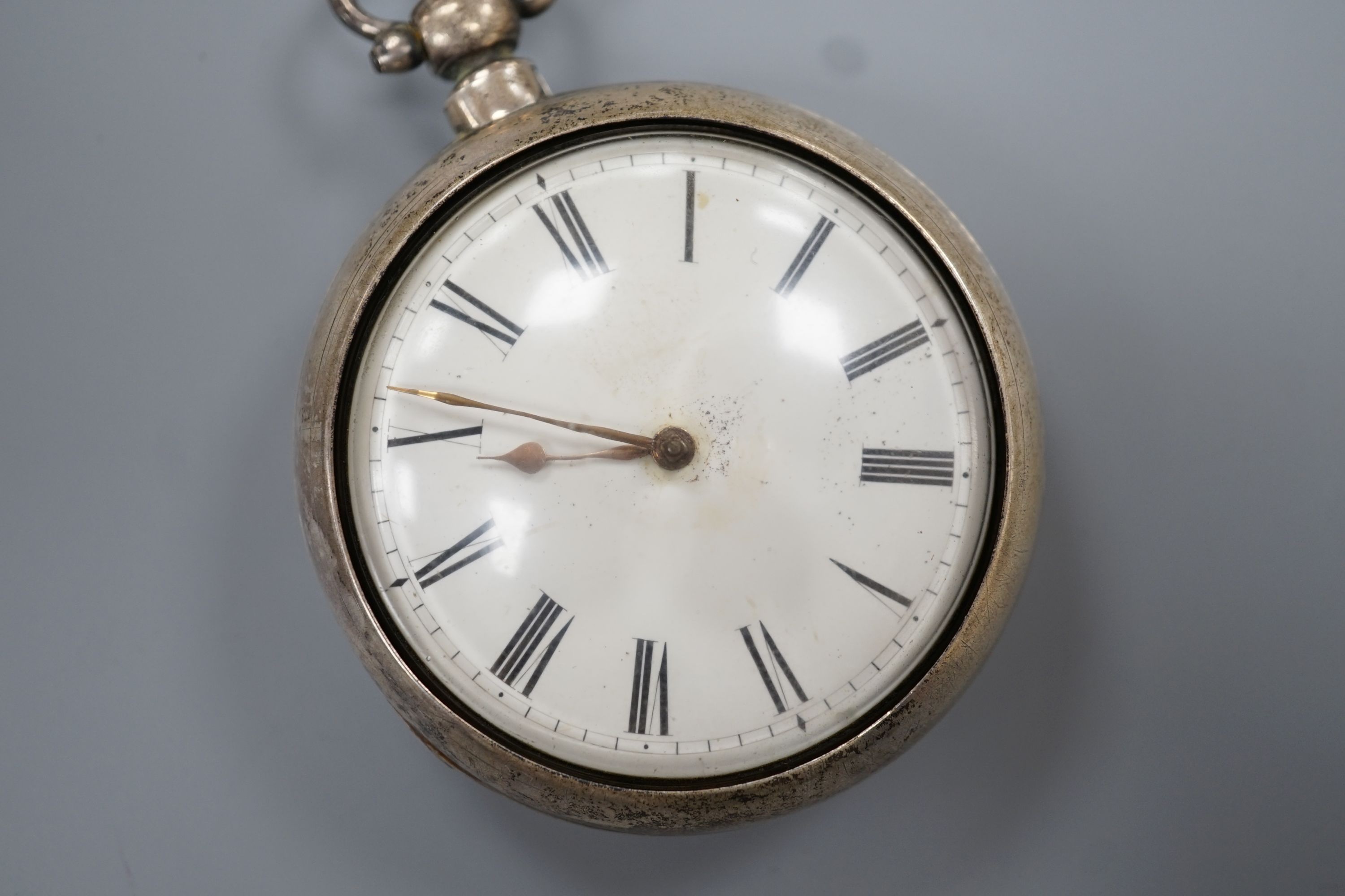 An early Victorian silver pair cased keywind verge pocket watch, by Lassiter, Steyning, case diameter 56mm.